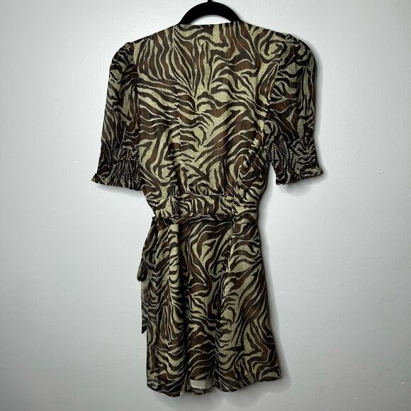 Walter Baker Brani Puff Sleeve Zebra Mini Wrap Dress Size M Retro Y2K Designer - Picture 3 of 11